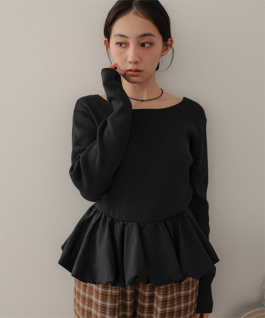 miette「シュシュセットペプラムドッキングニット」|ニット・セーター|ブラック