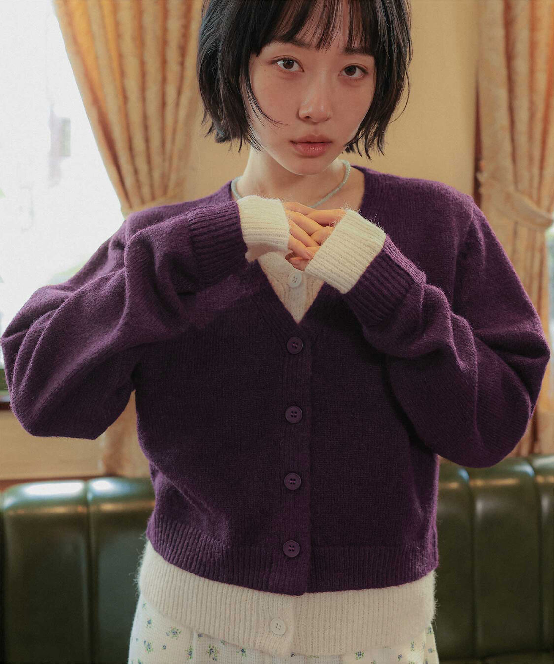 miette「レイヤードライクVネックニットカーディガン」|ニット・セーター|