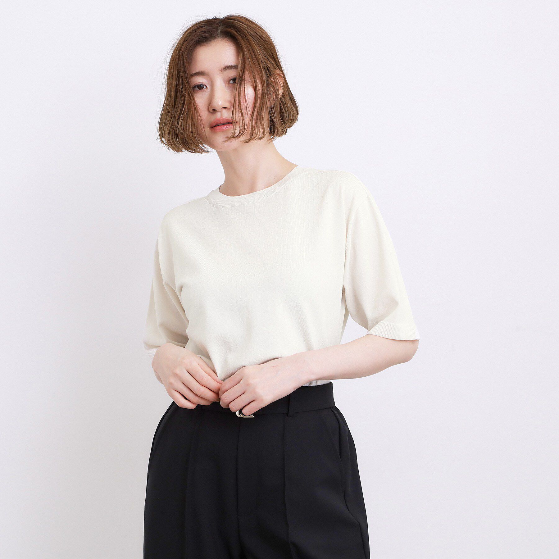 grove「【UVカット・洗濯機◎】Tシャツ感覚で着られるコットン混ニット」|ニット・セーター|
