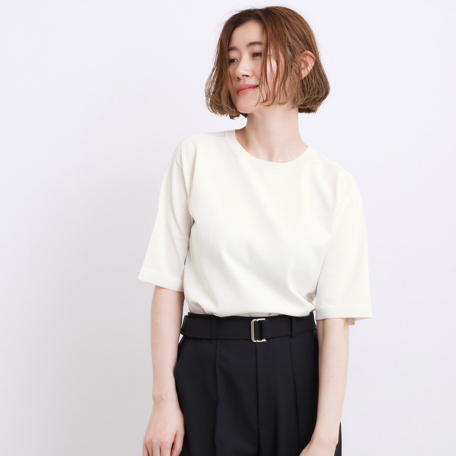 grove「【UVカット・洗濯機◎】Tシャツ感覚で着られるコットン混ニット」|ニット・セーター|