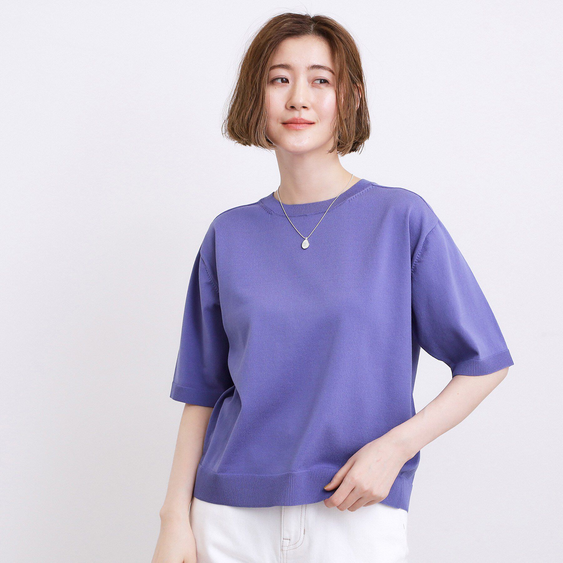 grove「【UVカット・洗濯機◎】Tシャツ感覚で着られるコットン混ニット」|ニット・セーター|