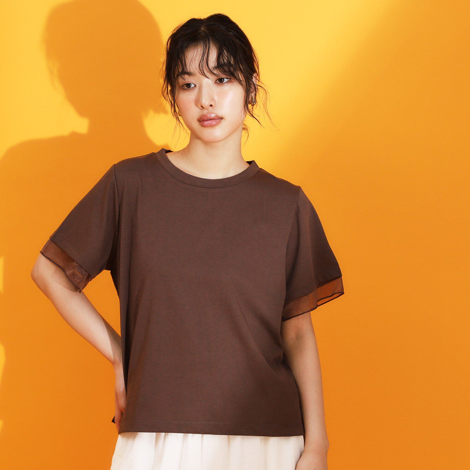 THE SHOP TK「【ひんやり/UV/洗濯機OK】袖シアーTシャツ」|Tシャツ・カットソー|ブラウン(043)