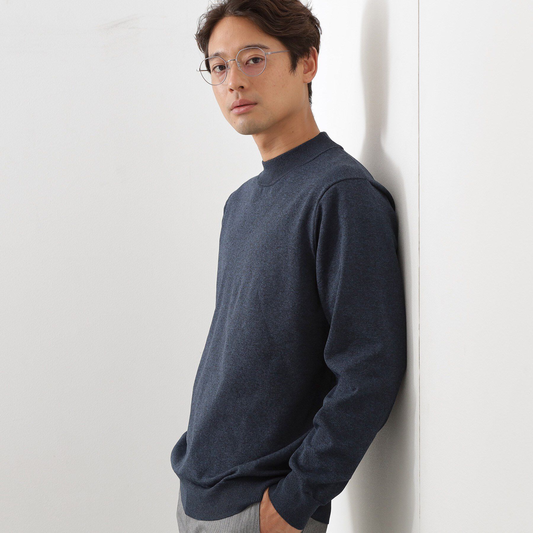 THE SHOP TK「【冬のビジネスシーンに最適】モックネックニット」|ニット・セーター|ネイビー(094)