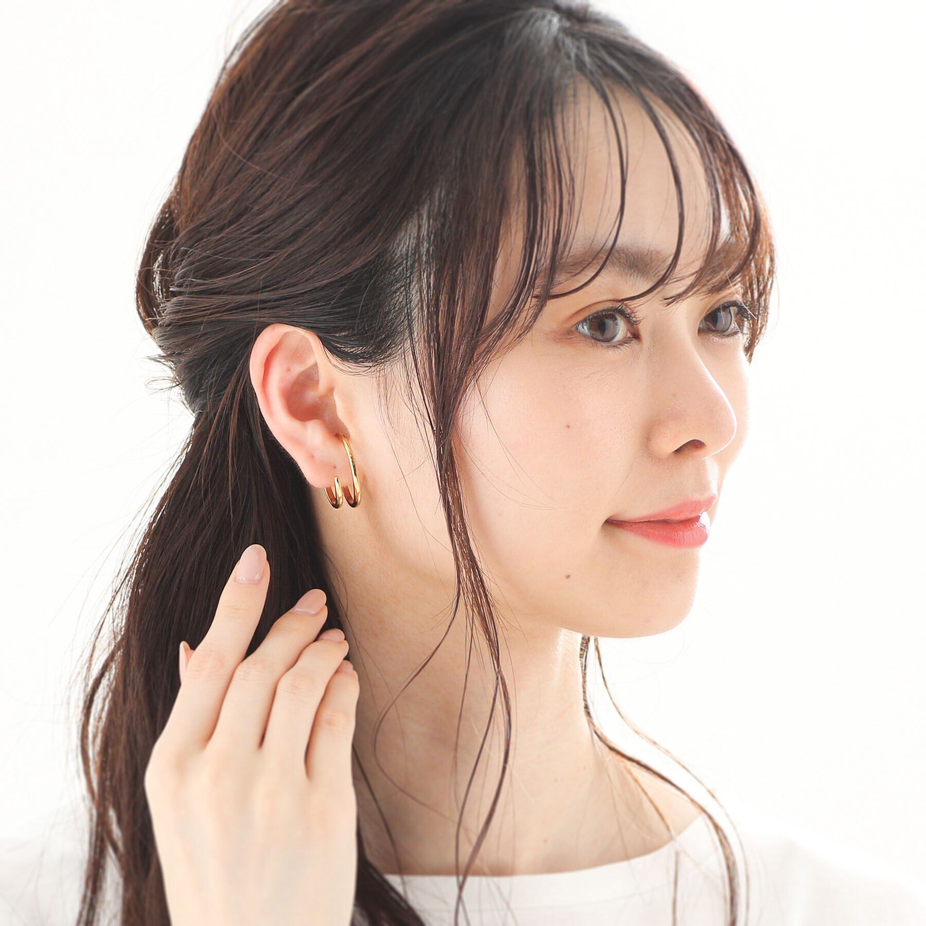COCOSHNIK「シルバー ダブルフープ月甲 イヤーカフ」|イヤーカフ|