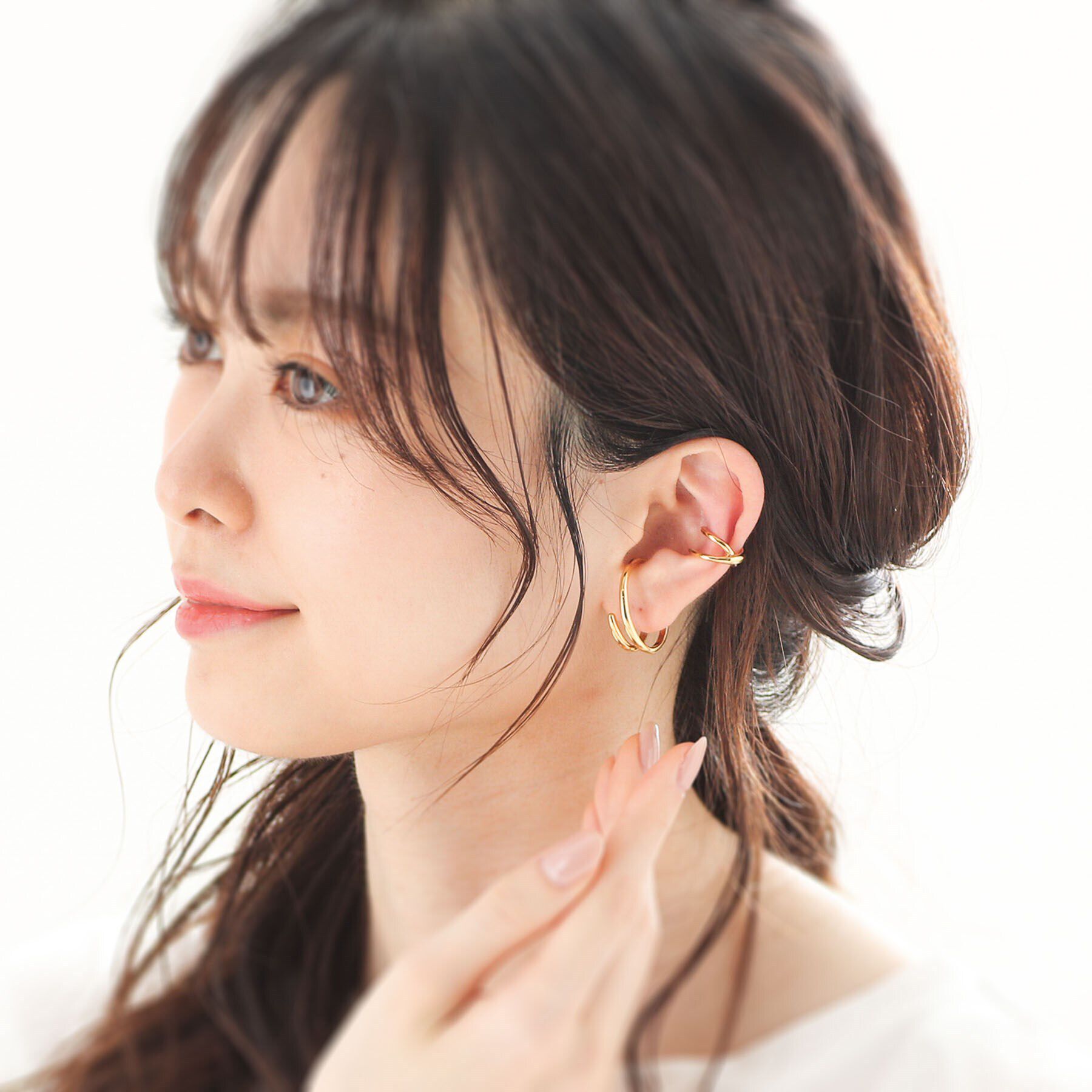 COCOSHNIK「シルバー ダブルフープ月甲 イヤーカフ」|イヤーカフ|
