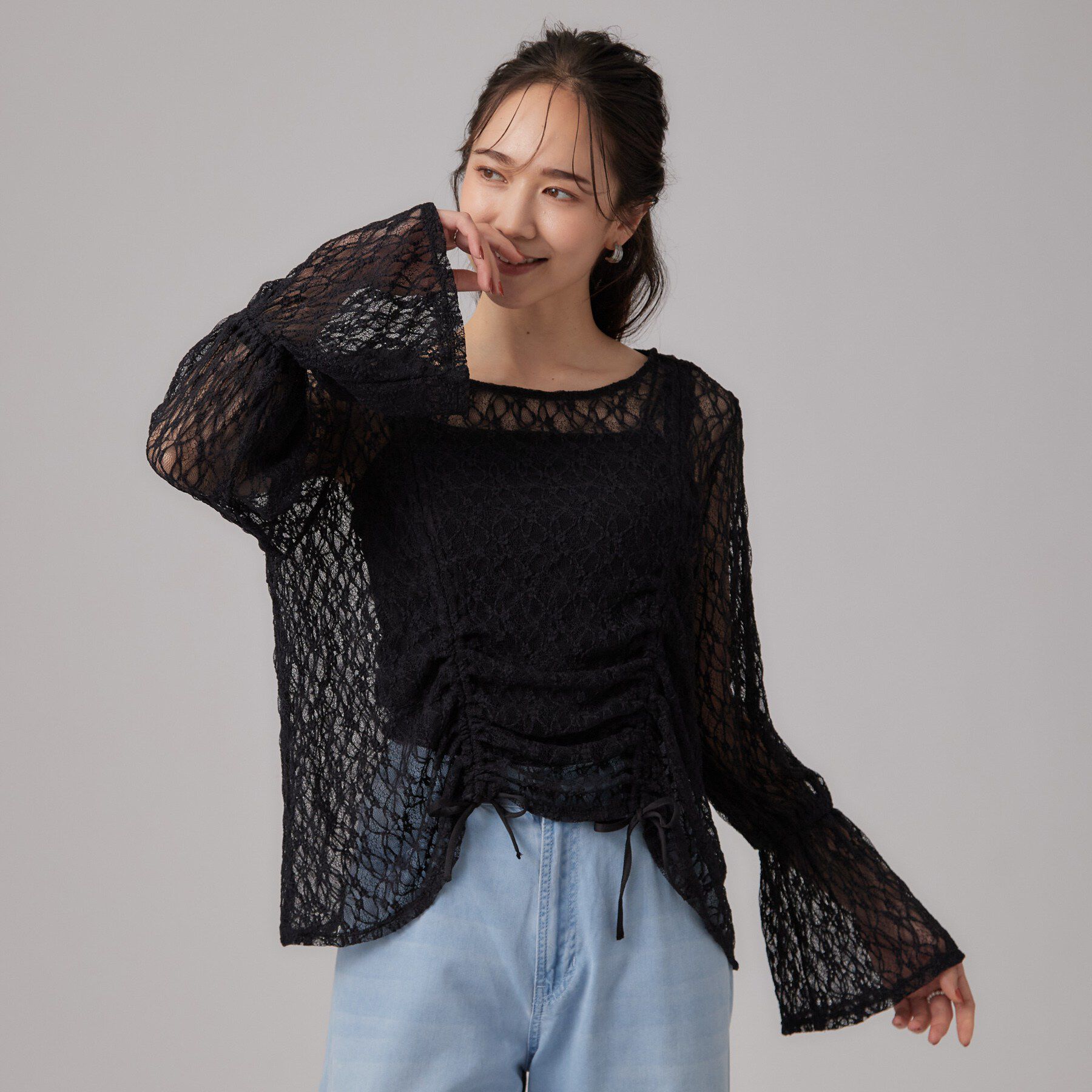 SHOO･LA･RUE「レースで華やかに映える 旬な透け感の レースシャーリングトップス」|Tシャツ・カットソー|