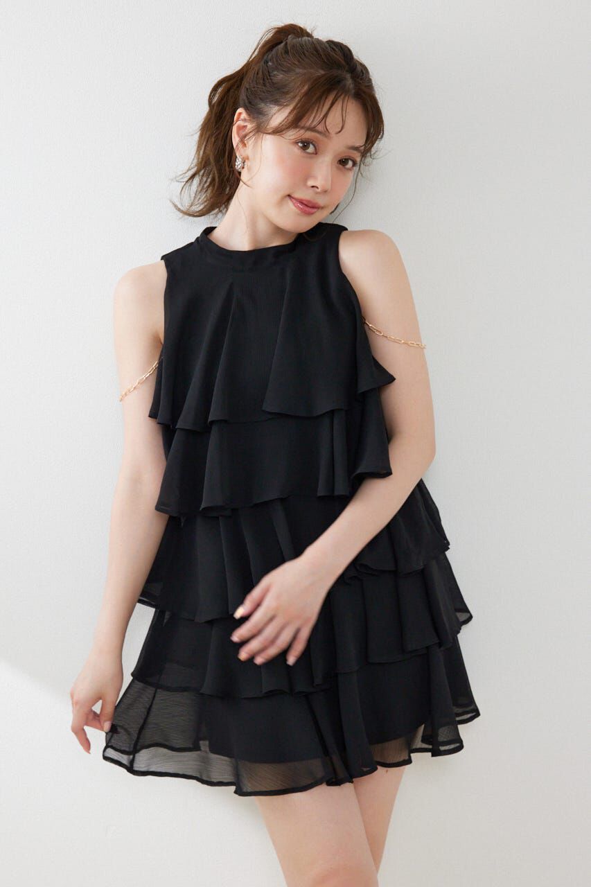 rienda「ティアードシフォンミニワンピース」|ワンピース|BLK