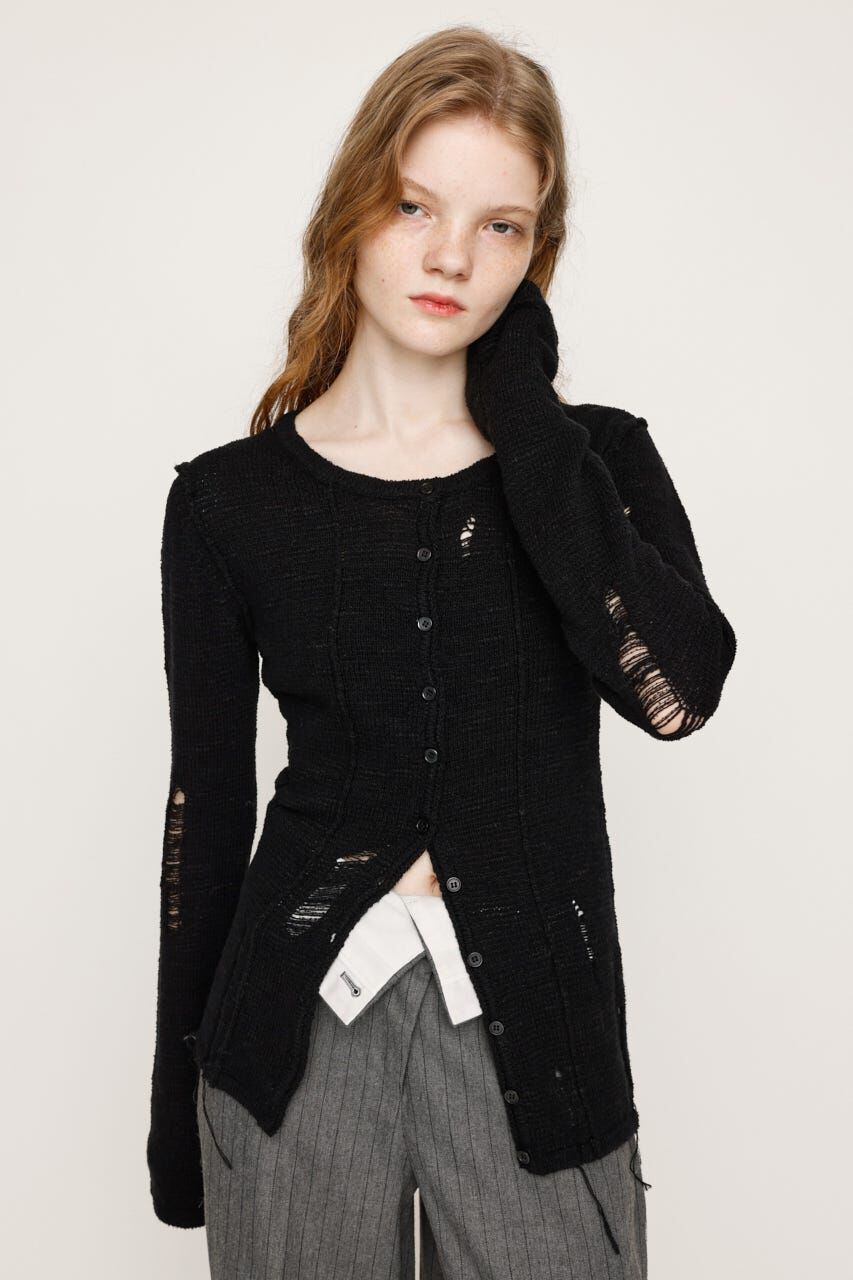 SLY「FRONT BUTTON CRASH カーディガン」|カーディガン|BLK