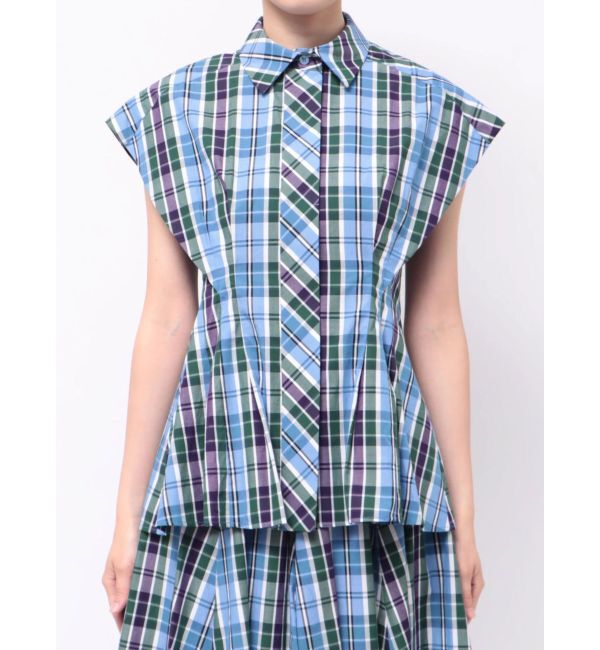 ELENDEEK「WAIST TUCK CHECK BL」|シャツ・ブラウス|