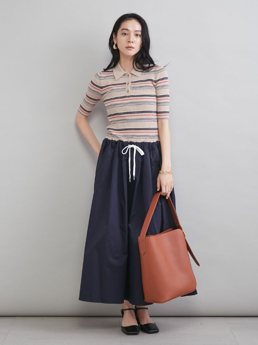 Mila Owen「【WEB＆一部店舗限定カラー】ポロニット&times;タックフレアスカートドッキン グワンピース」|ワンピース|