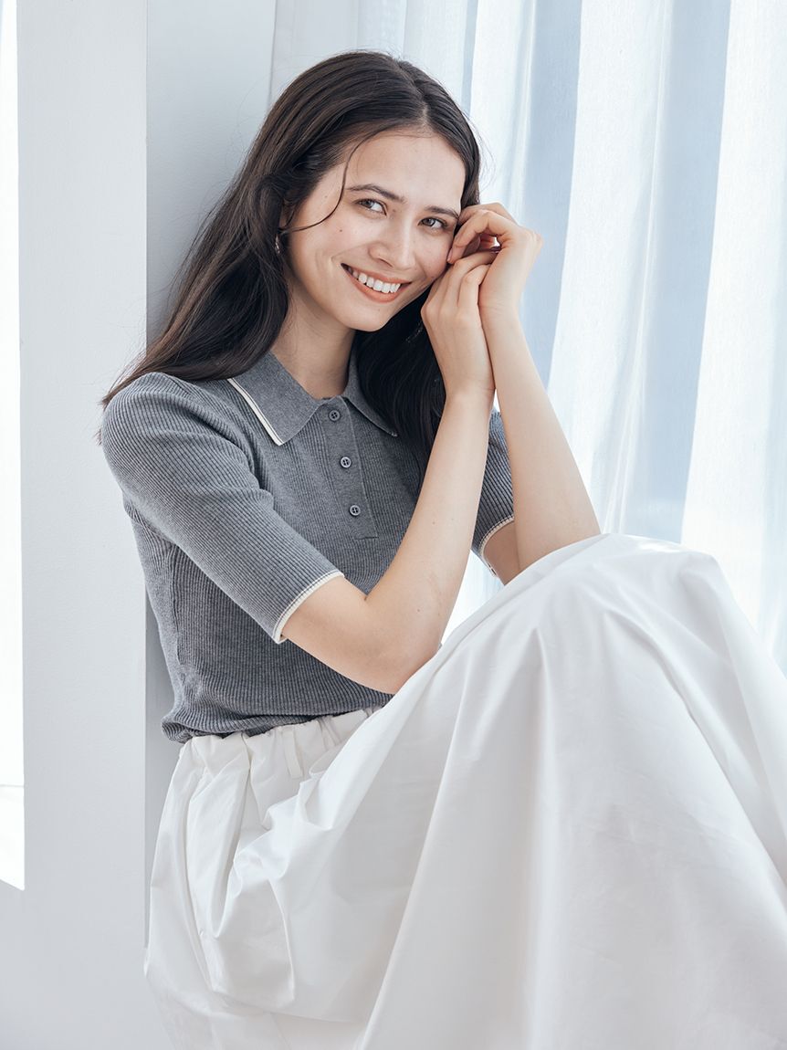 Mila Owen「【WEB＆一部店舗限定カラー】ポロニット&times;タックフレアスカートドッキン グワンピース」|ワンピース|