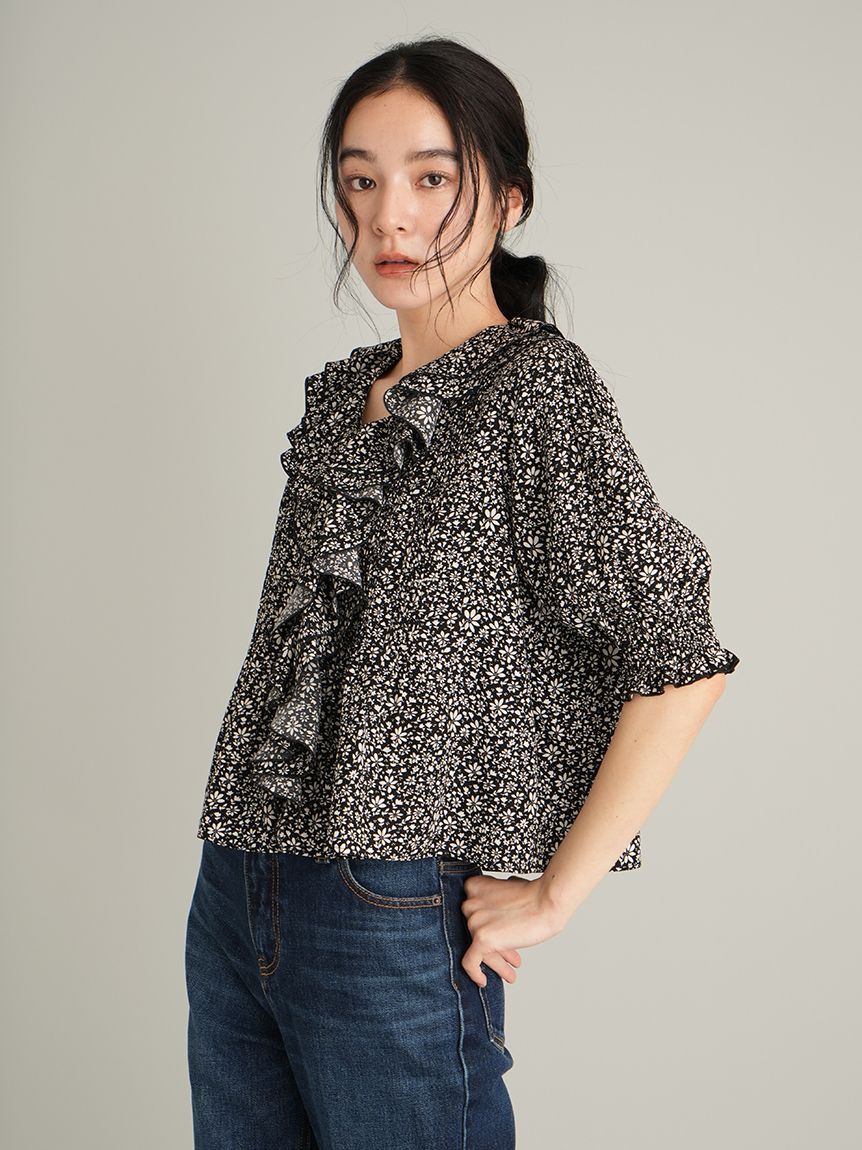 Mila Owen「【ウォッシャブル】フラワー柄ラッフルブラウス」|シャツ・ブラウス|