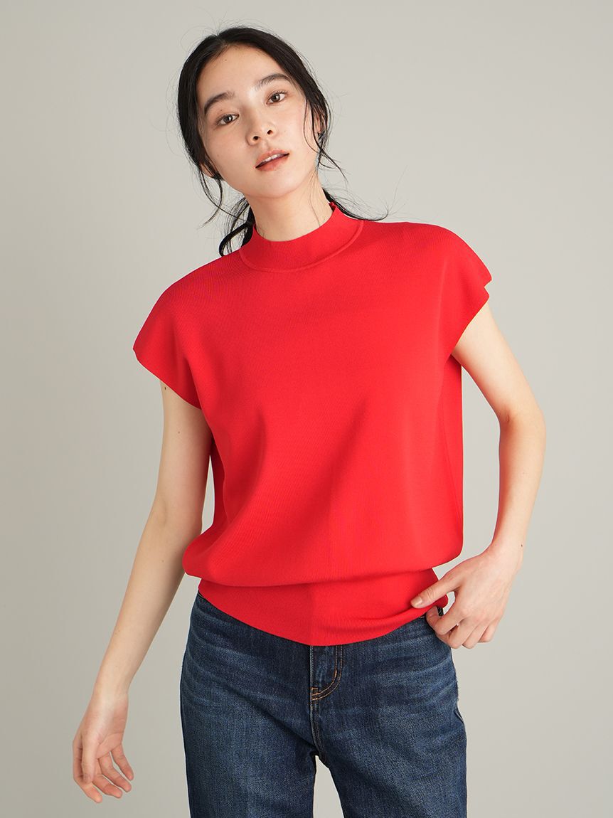 Mila Owen「【UVカット】【接触冷感】ハイネックブラウジングニットプルオーバー」|ニット・セーター|RED