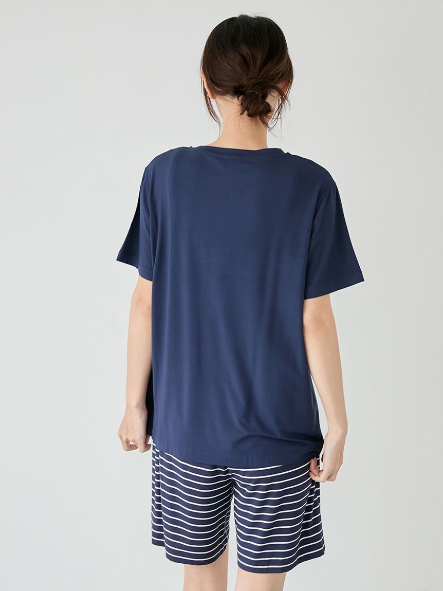 gelato pique「レーヨンロゴTシャツ&ボーダーハーフパンツセット」|ルームウェア|