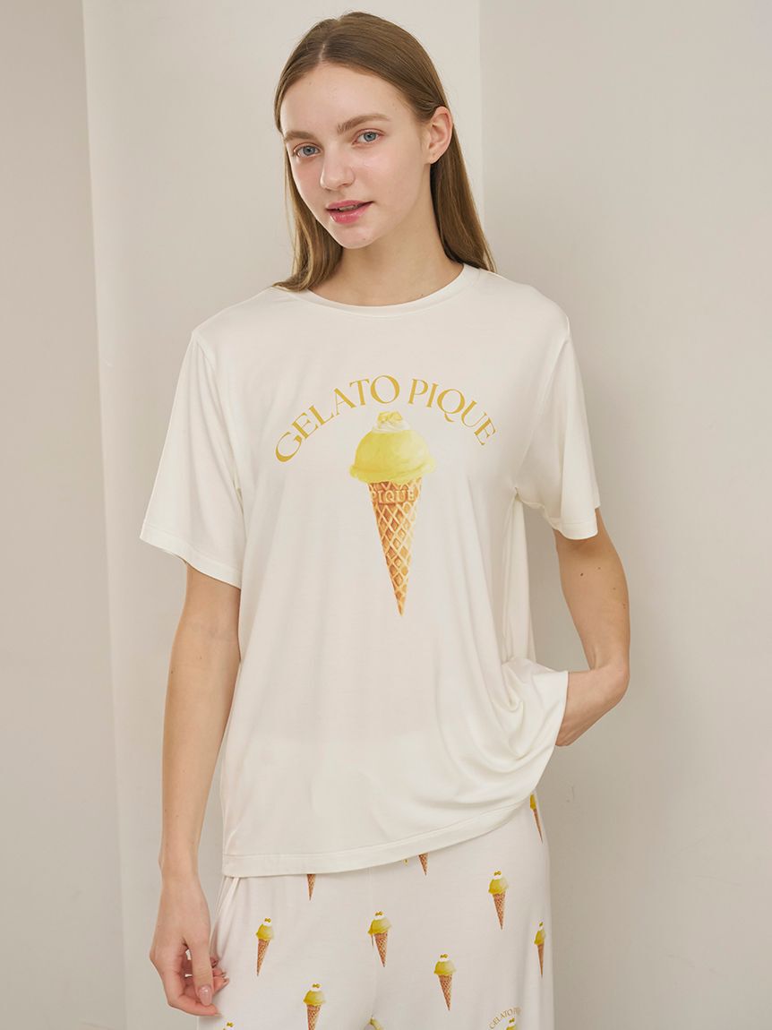 gelato pique「【接触冷感】ソルベワンポイントTシャツ」|ルームウェア|YEL