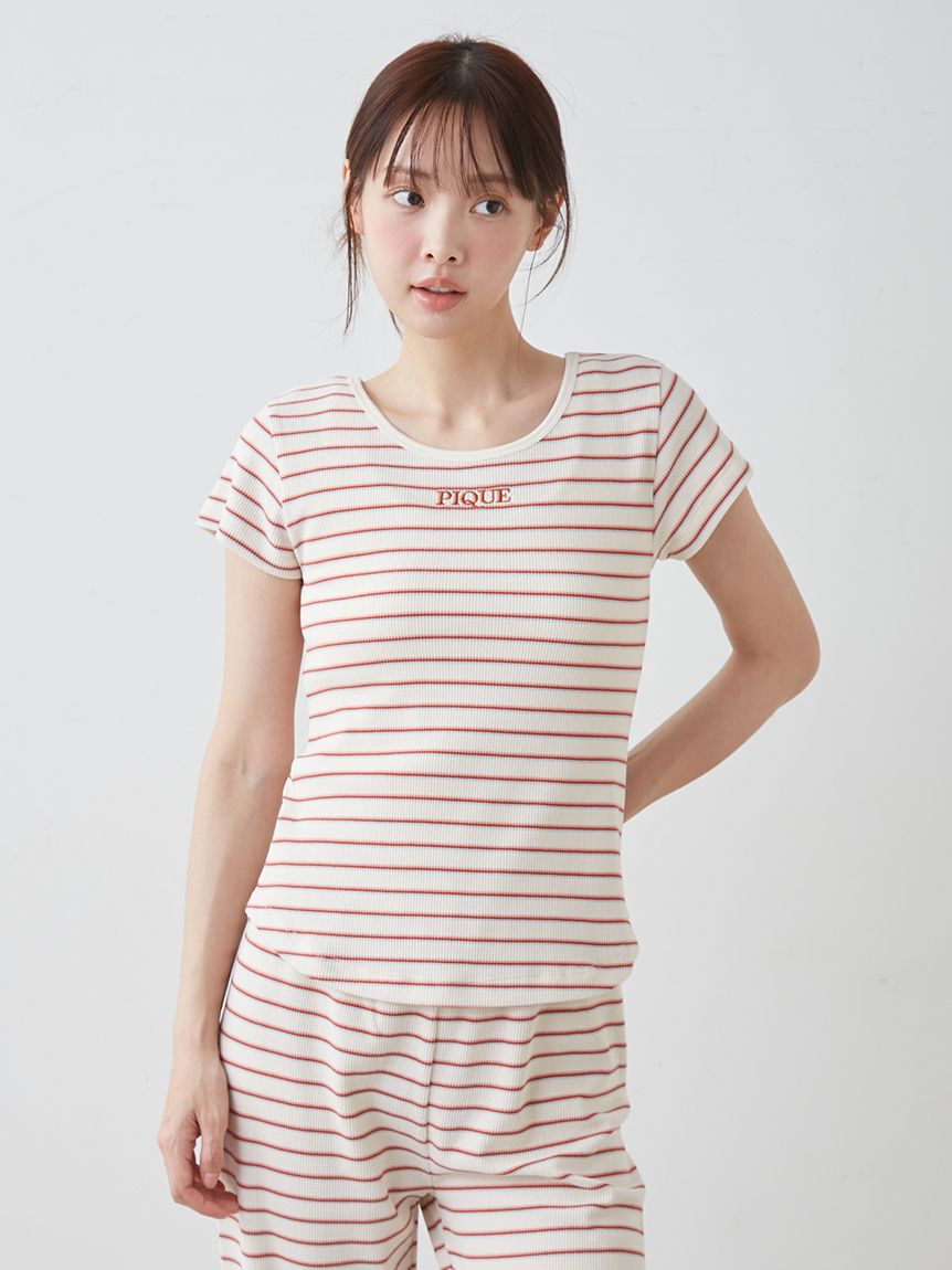 gelato pique「ワッフルボーダーTシャツ」|ルームウェア|RED