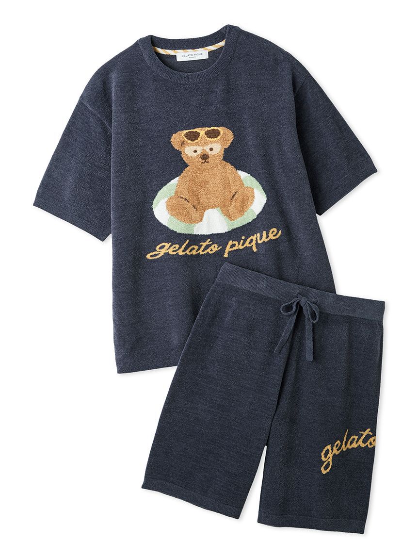GELATO PIQUE HOMME「【ONLINE限定】【HOMME】 サマーベアジャガードプルオーバー&ロゴジャガードハーフパンツセット」|ルームウェア|NVY