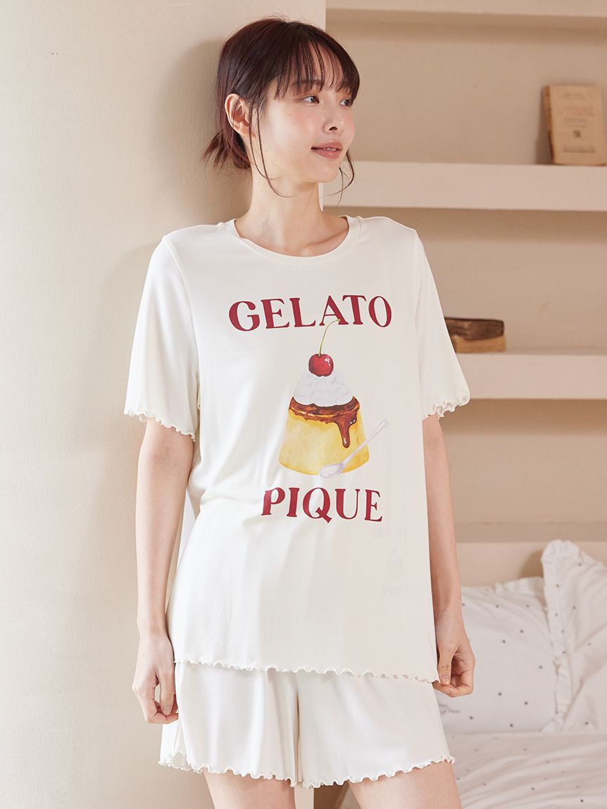 gelato pique「【ONLINE限定】【接触冷感】プリンワンポイントTシャツ&ショートパンツセット」|ルームウェア|CRM