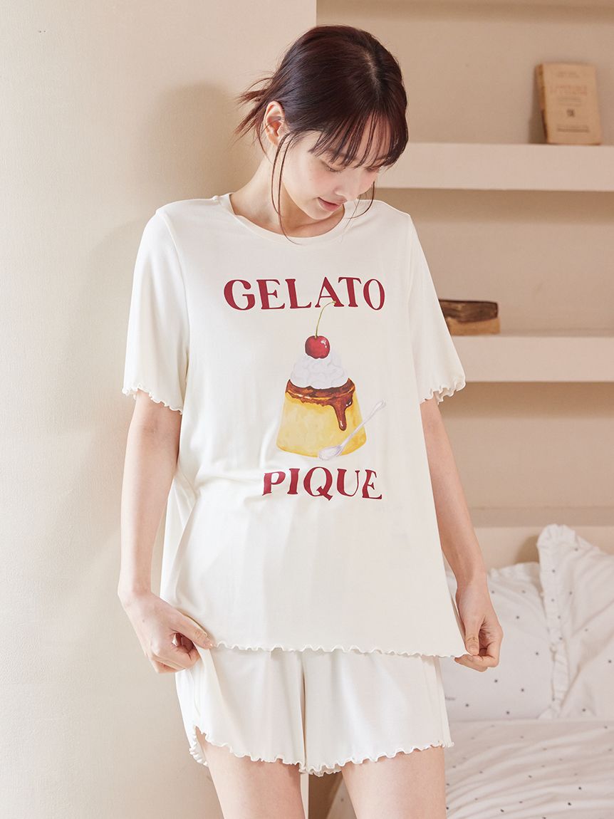 gelato pique「【ONLINE限定】【接触冷感】プリンワンポイントTシャツ&ショートパンツセット」|ルームウェア|