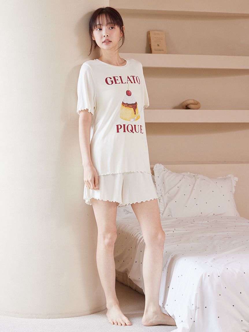 gelato pique「【ONLINE限定】【接触冷感】プリンワンポイントTシャツ&ショートパンツセット」|ルームウェア|