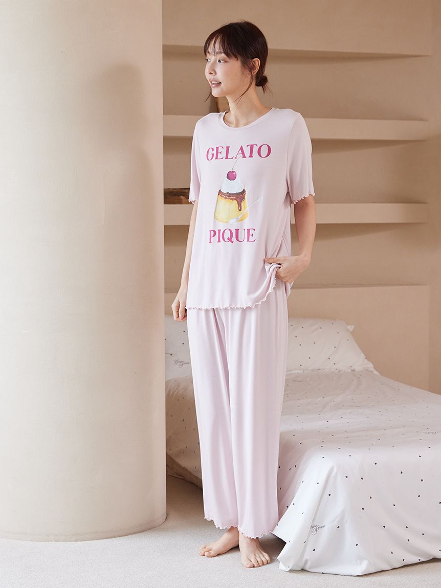 gelato pique「【ONLINE限定】【接触冷感】プリンワンポイントTシャツ&ロングパンツセット」|ルームウェア|