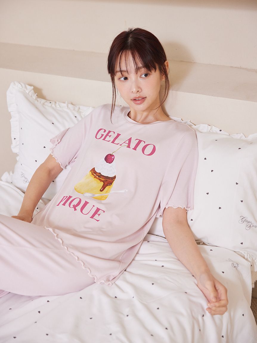 gelato pique「【ONLINE限定】【接触冷感】プリンワンポイントTシャツ&ロングパンツセット」|ルームウェア|