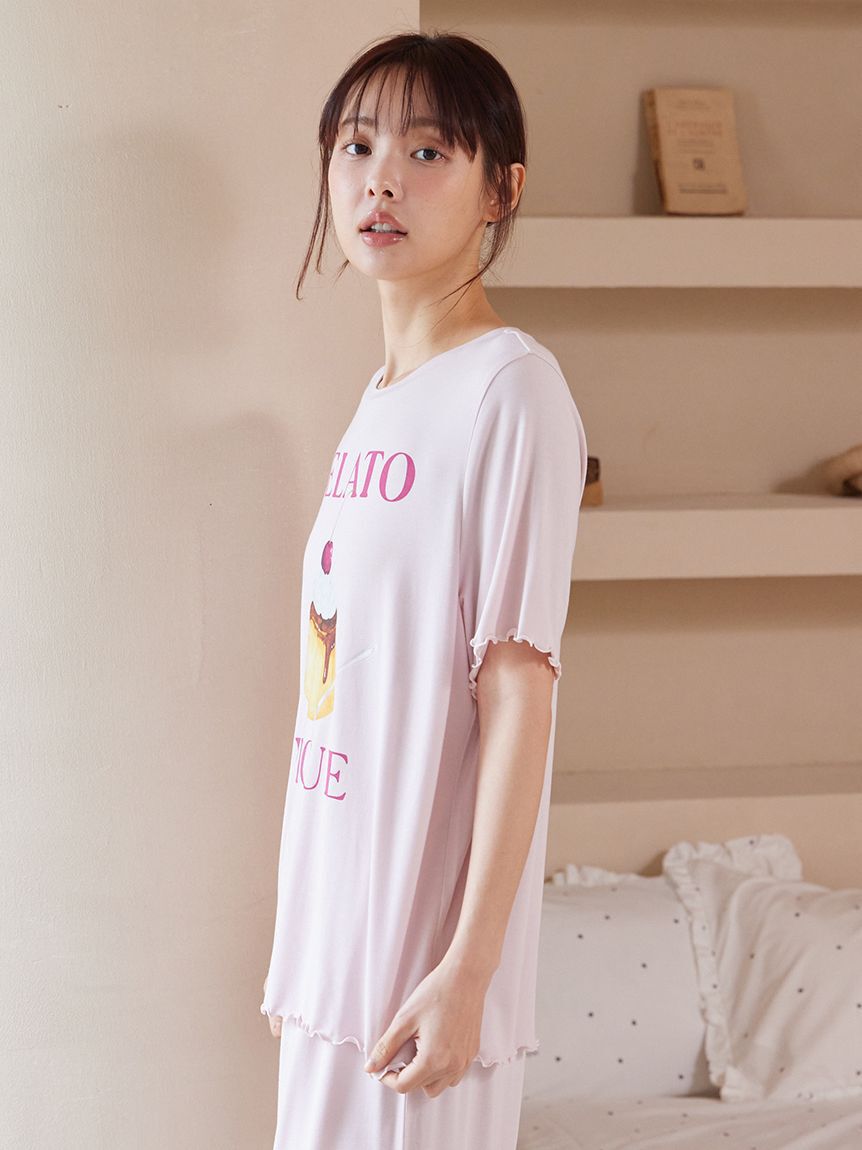 gelato pique「【ONLINE限定】【接触冷感】プリンワンポイントTシャツ&ロングパンツセット」|ルームウェア|