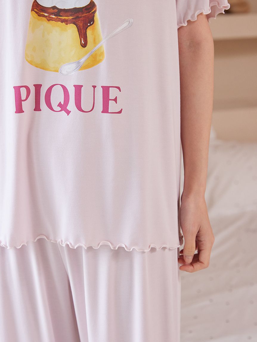 gelato pique「【ONLINE限定】【接触冷感】プリンワンポイントTシャツ&ロングパンツセット」|ルームウェア|