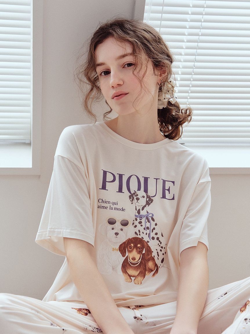 gelato pique「【接触冷感】ファッションCATS&DOGSワンポイントTシャツ」|ルームウェア|A