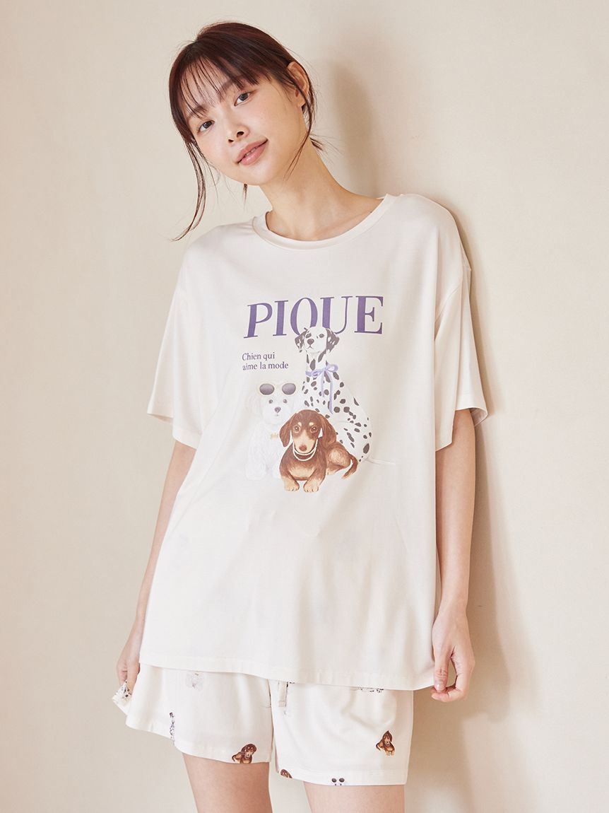 gelato pique「【接触冷感】ファッションCATS&DOGSワンポイントTシャツ」|ルームウェア|