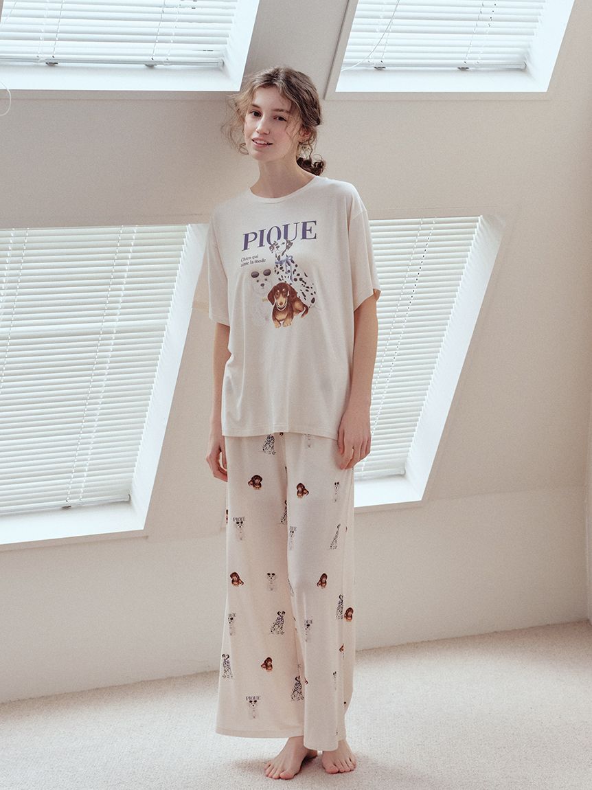 gelato pique「【接触冷感】ファッションCATS&DOGSワンポイントTシャツ」|ルームウェア|