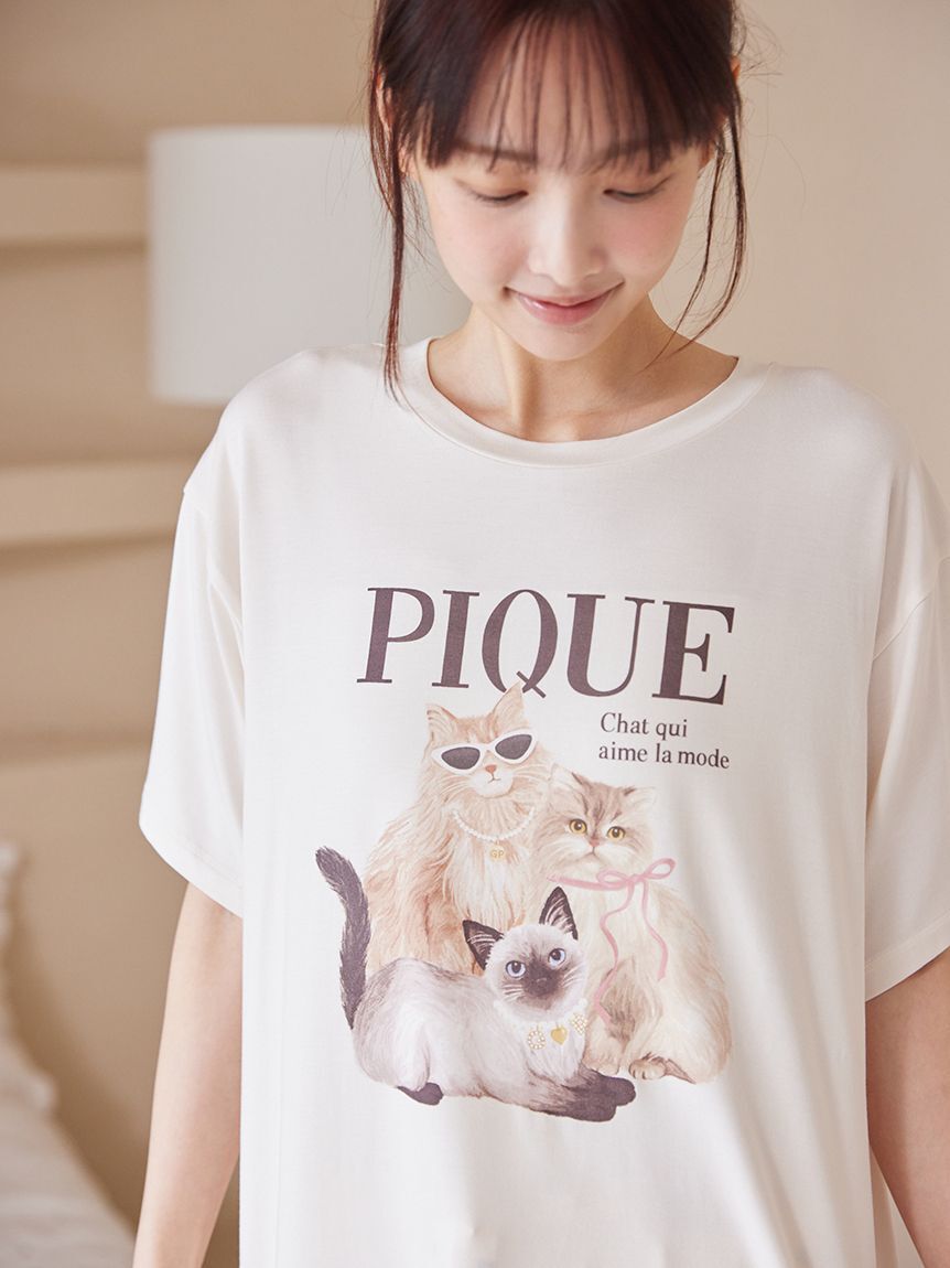 gelato pique「【接触冷感】ファッションCATS&DOGSワンポイントTシャツ」|ルームウェア|