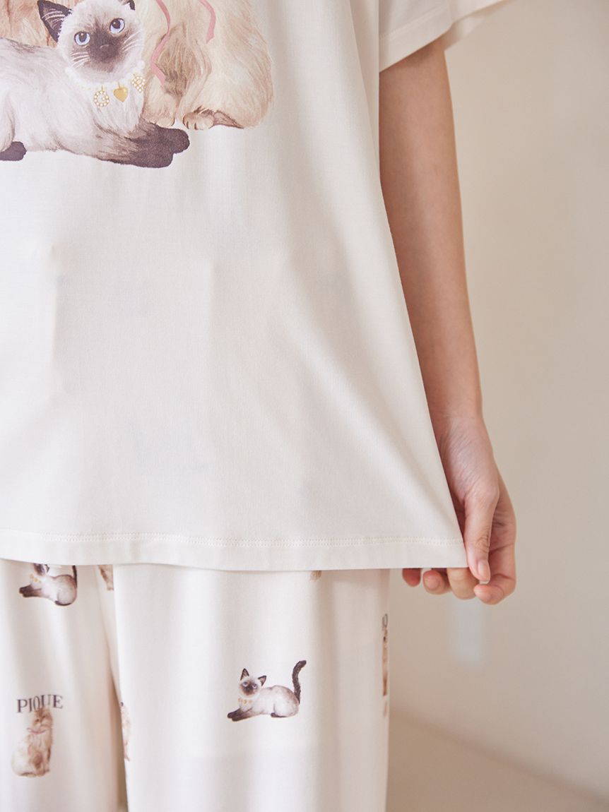 gelato pique「【接触冷感】ファッションCATS&DOGSワンポイントTシャツ」|ルームウェア|