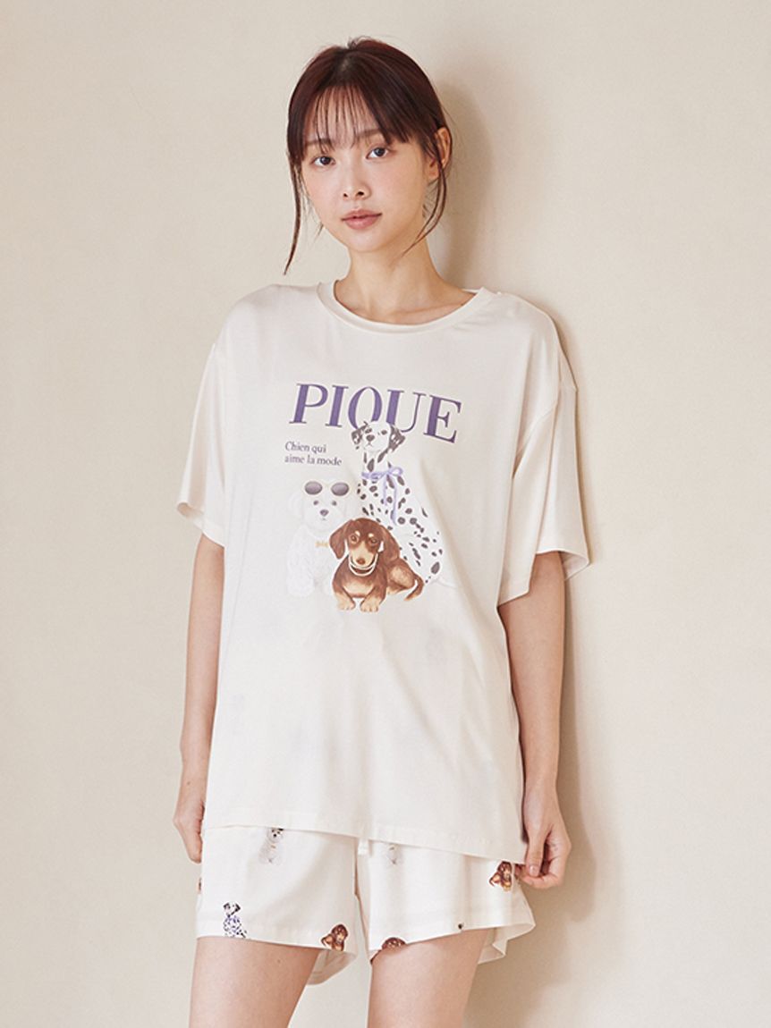 gelato pique「【接触冷感】ファッションCATS&DOGSワンポイントTシャツ」|ルームウェア|
