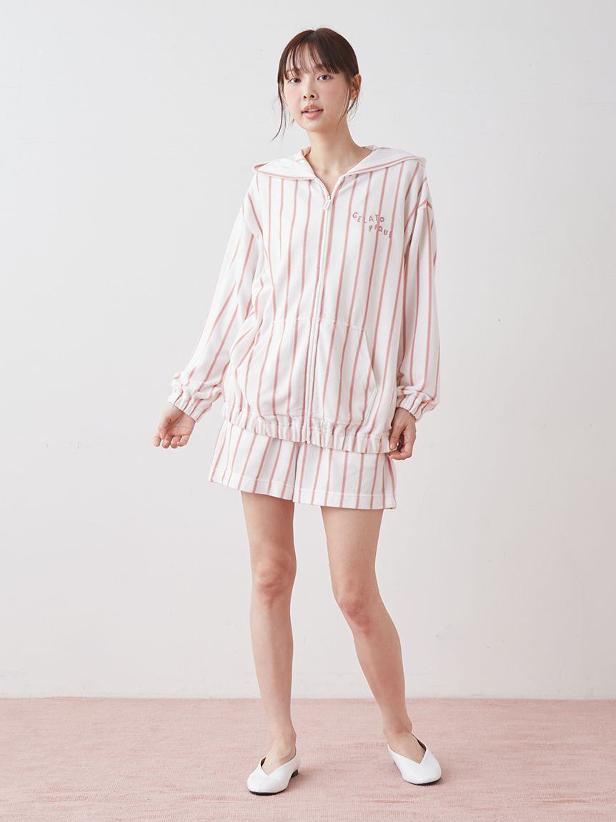 gelato pique「【UVカット】ストライプパイルパーカ」|ルームウェア|
