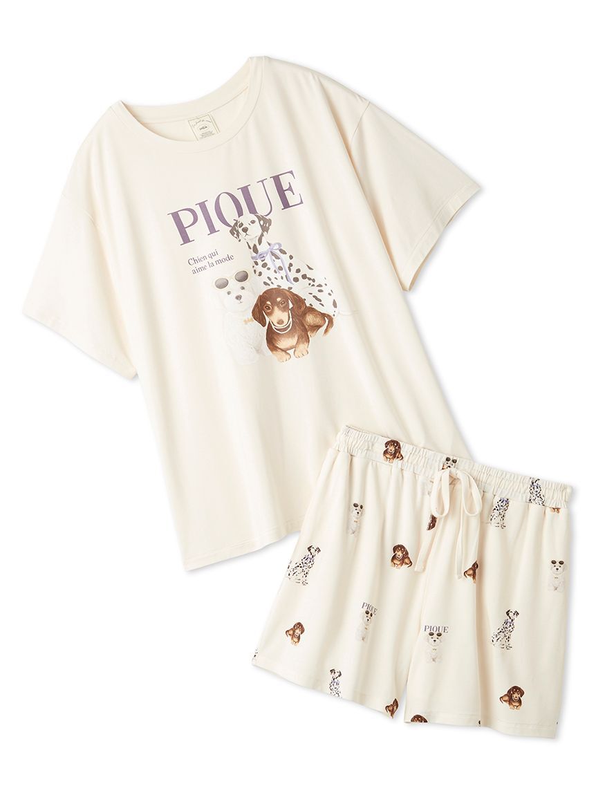 gelato pique「【ONLINE限定】【接触冷感】ファッションCATS&DOGS ワンポイントTシャツ&ショートパンツセット」|ルームウェア|