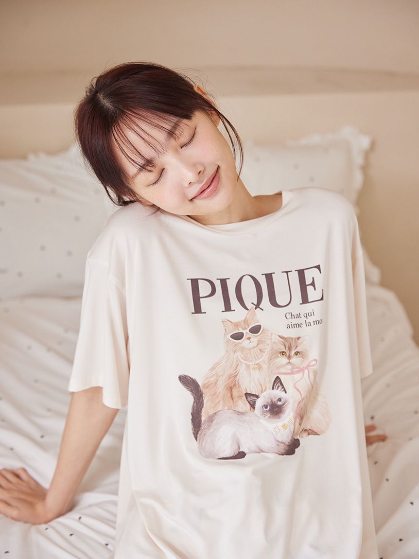 gelato pique「【ONLINE限定】【接触冷感】ファッションCATS&DOGS ワンポイントTシャツ&ショートパンツセット」|ルームウェア|