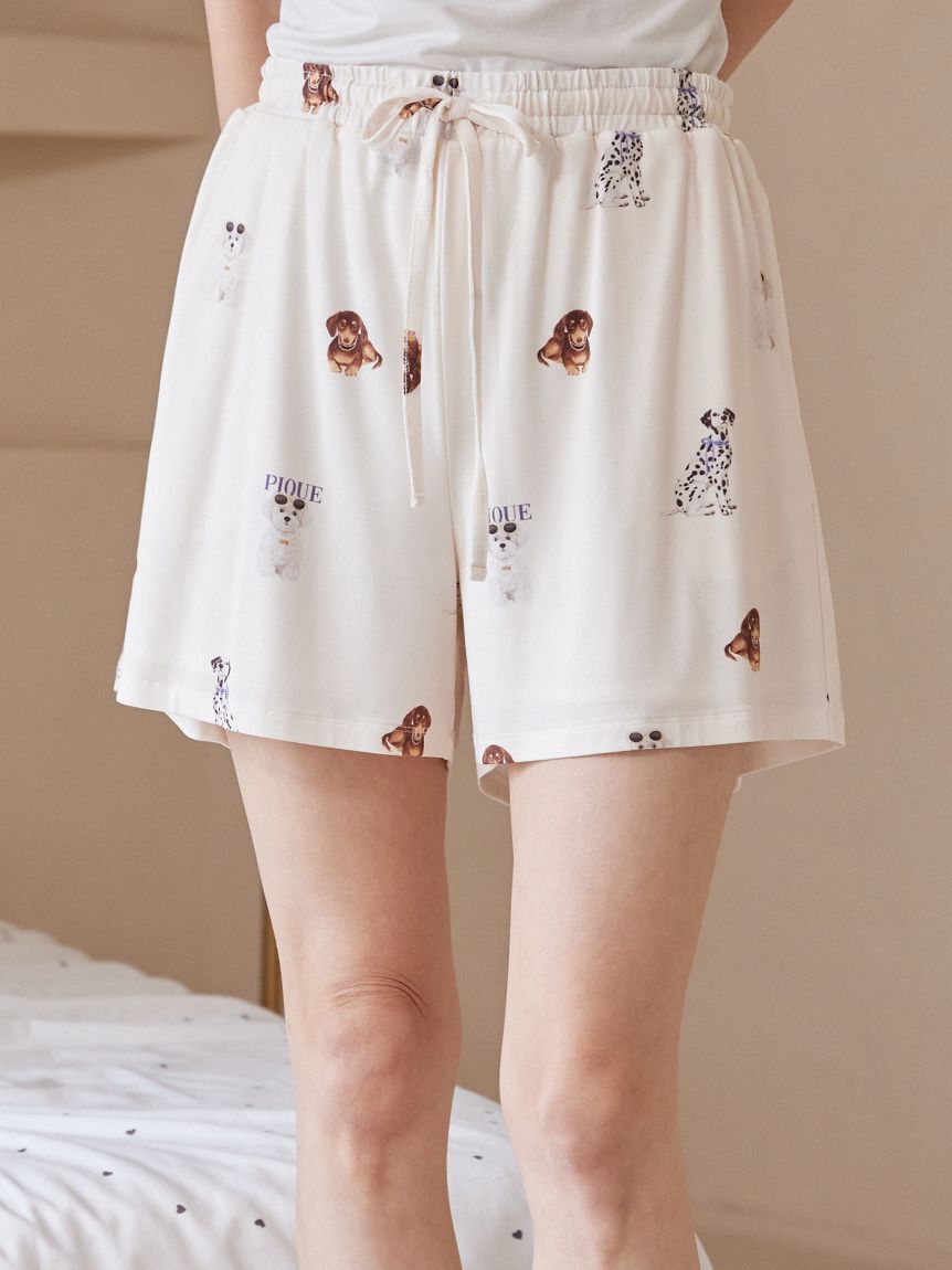 gelato pique「【ONLINE限定】【接触冷感】ファッションCATS&DOGS ワンポイントTシャツ&ショートパンツセット」|ルームウェア|