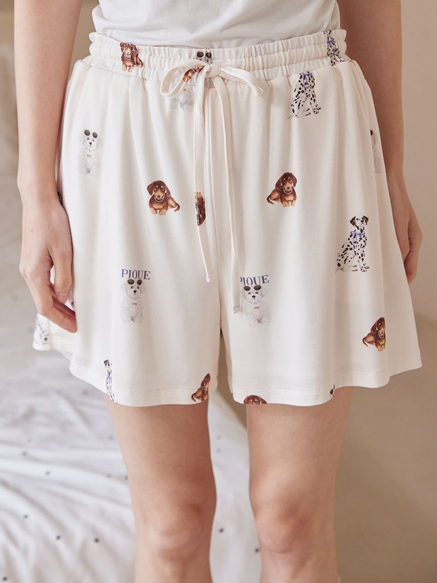 gelato pique「【ONLINE限定】【接触冷感】ファッションCATS&DOGS ワンポイントTシャツ&ショートパンツセット」|ルームウェア|
