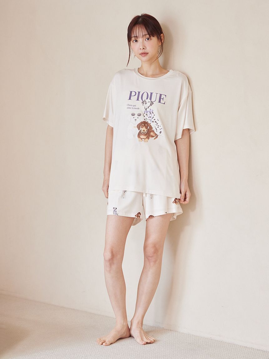 gelato pique「【ONLINE限定】【接触冷感】ファッションCATS&DOGS ワンポイントTシャツ&ショートパンツセット」|ルームウェア|