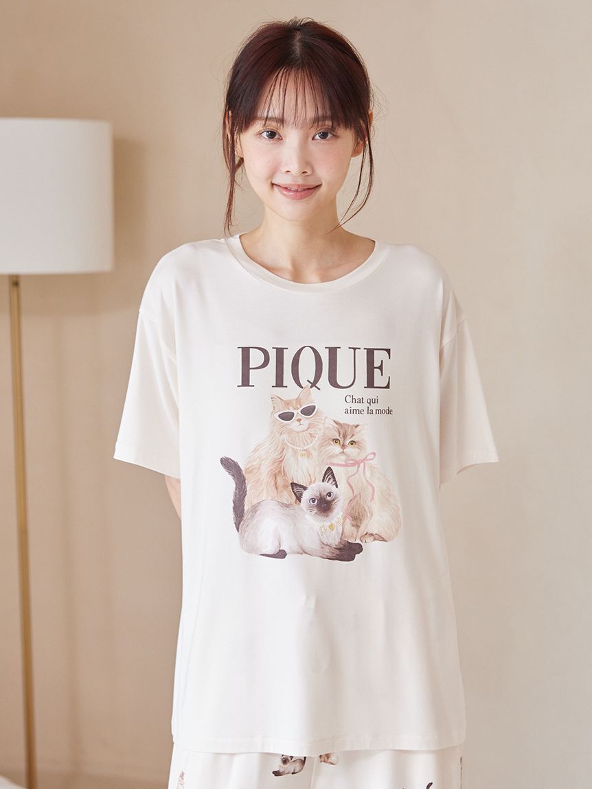 gelato pique「【ONLINE限定】【接触冷感】ファッションCATS&DOGS ワンポイントTシャツ&ショートパンツセット」|ルームウェア|