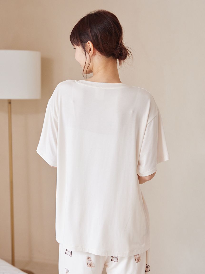 gelato pique「【ONLINE限定】【接触冷感】ファッションCATS&DOGS ワンポイントTシャツ&ショートパンツセット」|ルームウェア|