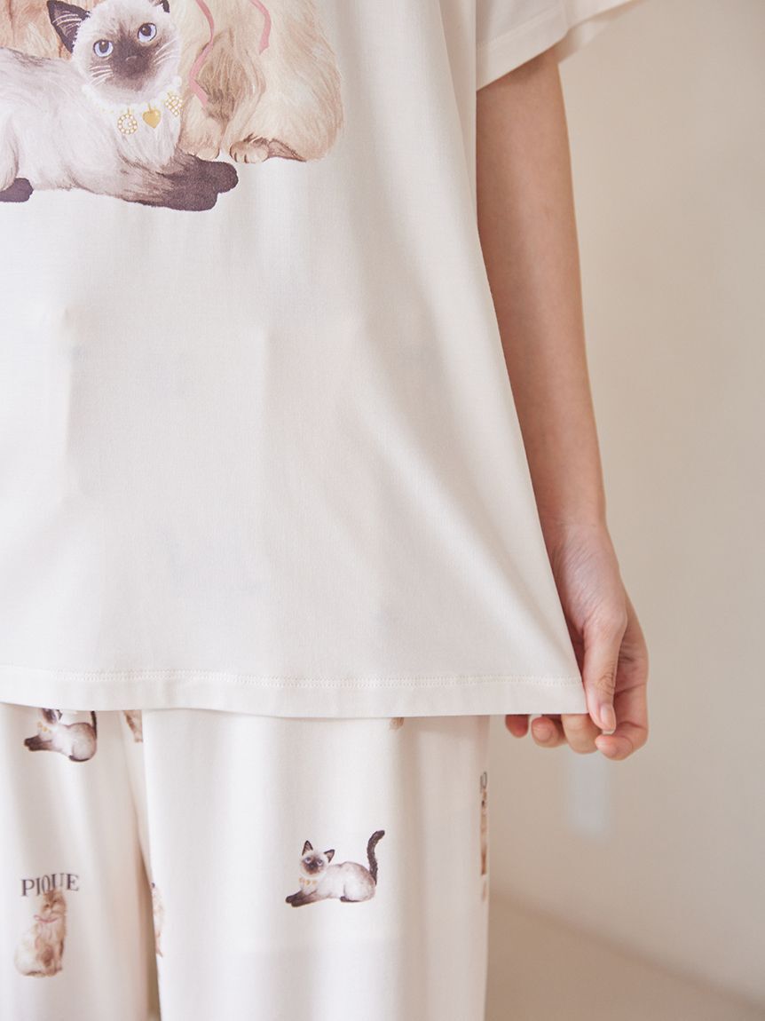 gelato pique「【ONLINE限定】【接触冷感】ファッションCATS&DOGS ワンポイントTシャツ&ショートパンツセット」|ルームウェア|
