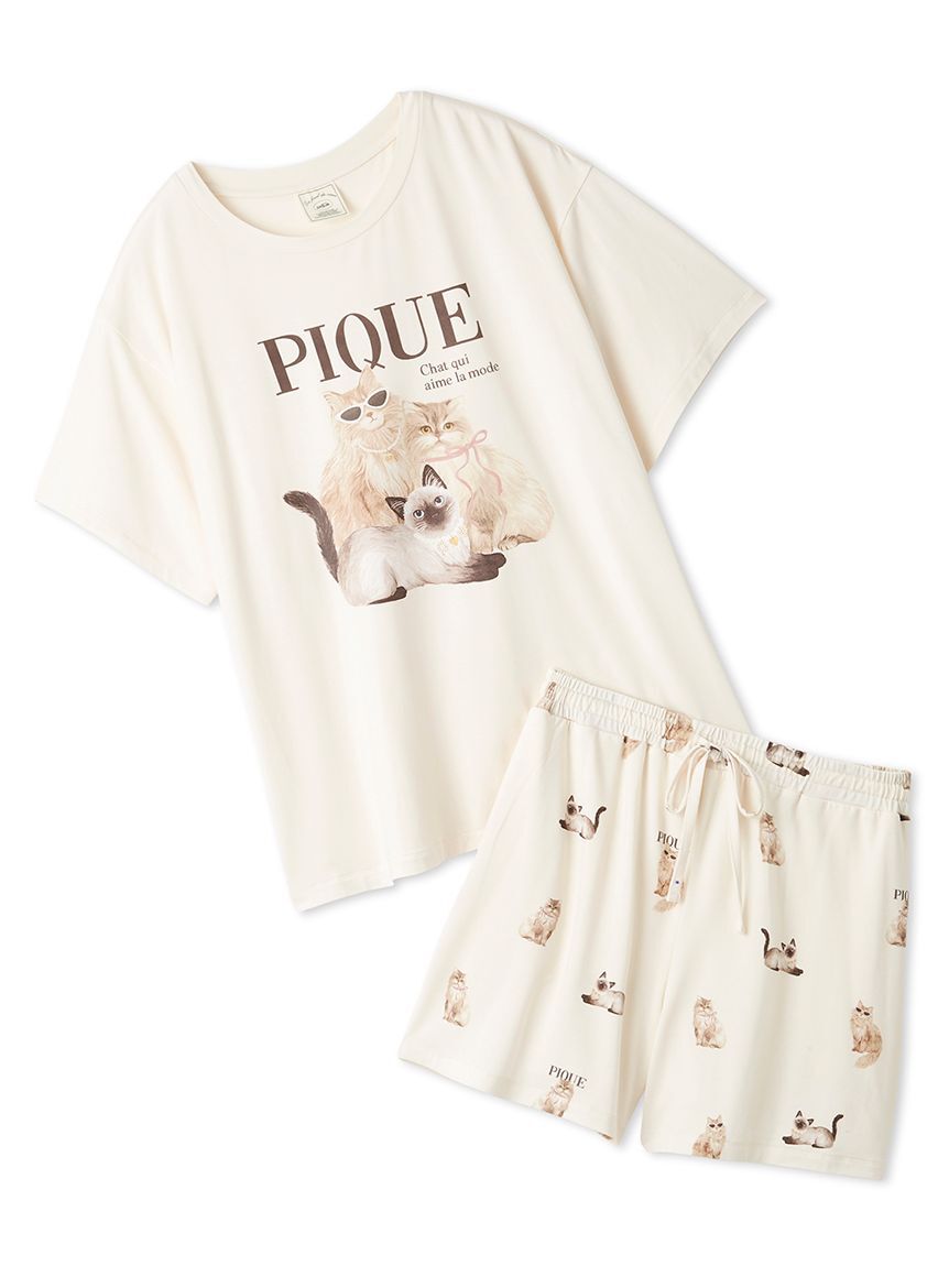 gelato pique「【ONLINE限定】【接触冷感】ファッションCATS&DOGS ワンポイントTシャツ&ショートパンツセット」|ルームウェア|B