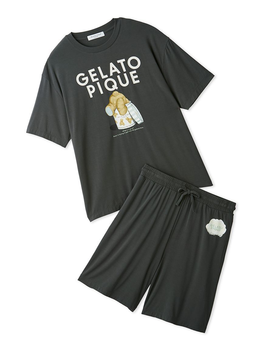 GELATO PIQUE HOMME「【ONLINE限定】【HOMME】【接触冷感】レーヨンジェラートベアプリントTシャツ&ハーフパンツセット」|ルームウェア|
