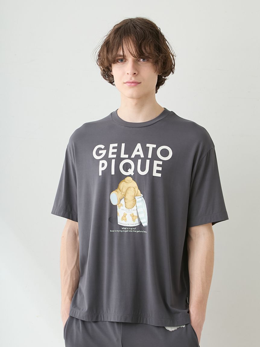 GELATO PIQUE HOMME「【ONLINE限定】【HOMME】【接触冷感】レーヨンジェラートベアプリントTシャツ&ハーフパンツセット」|ルームウェア|