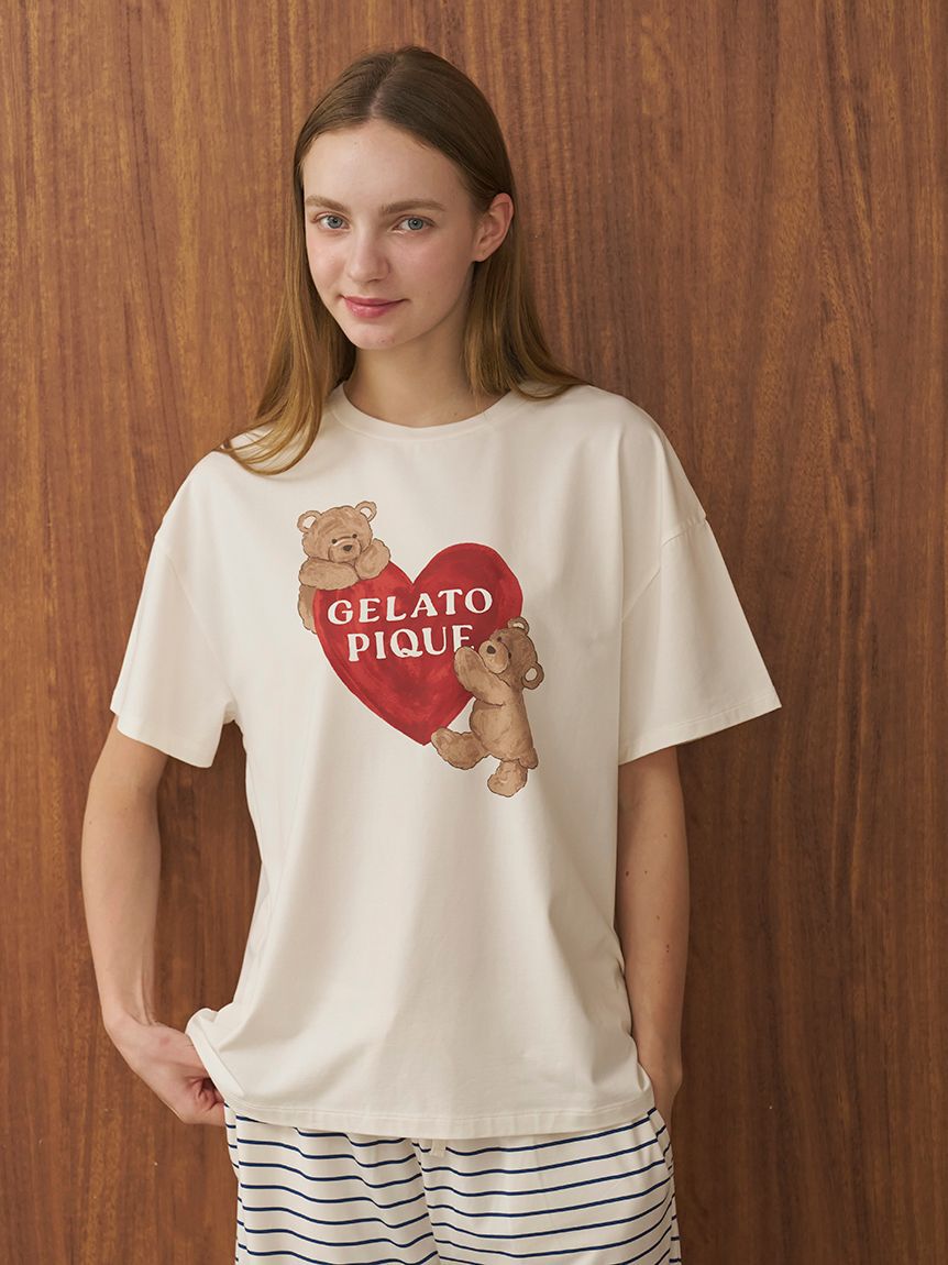 gelato pique「【接触冷感】BEAR　HEARTワンポイントTシャツ」|ルームウェア|
