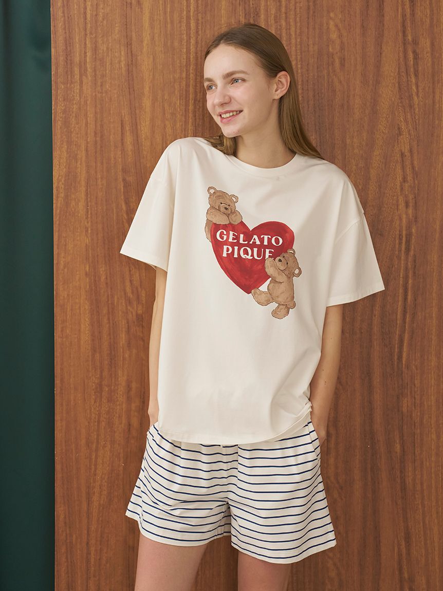 gelato pique「【接触冷感】BEAR　HEARTワンポイントTシャツ」|ルームウェア|