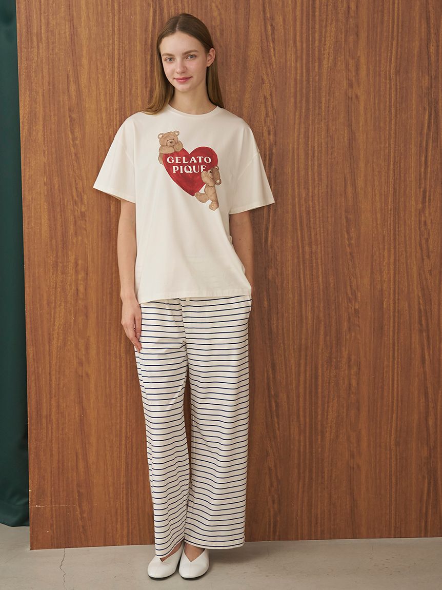 gelato pique「【接触冷感】BEAR　HEARTワンポイントTシャツ」|ルームウェア|