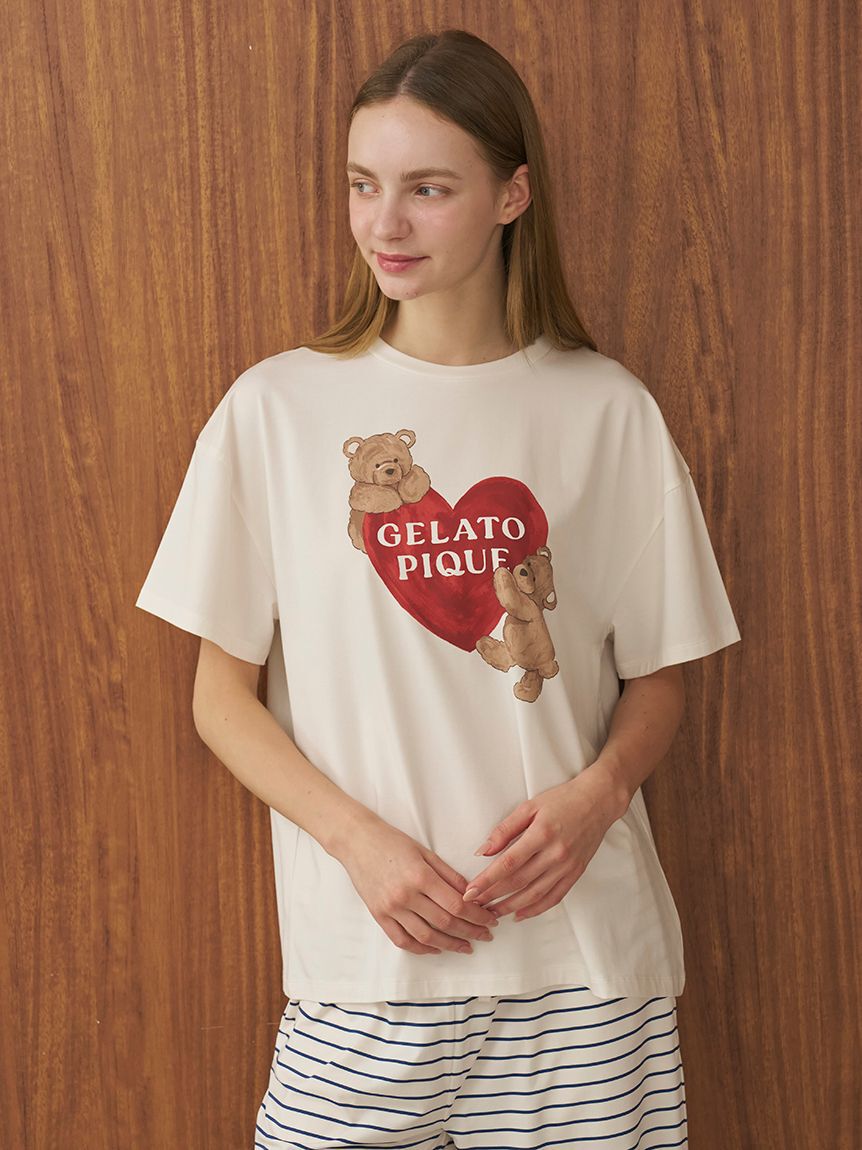 gelato pique「【接触冷感】BEAR　HEARTワンポイントTシャツ」|ルームウェア|